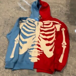 Split Skeleton Hoodie - Blue and Red